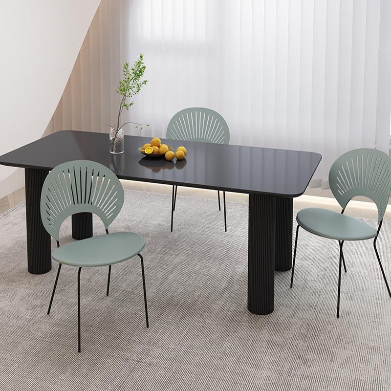 Modern Rectangle Dining Room Collection Stone and Wood Fixed Dinner Table