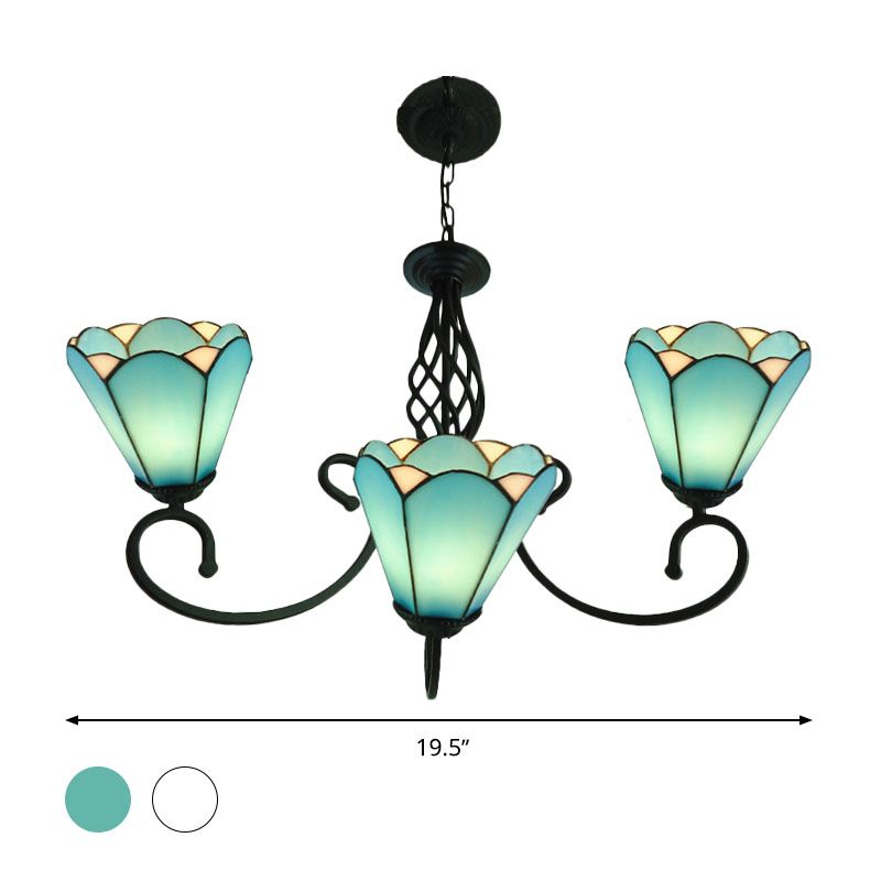 Lampe à lustre à cône noir baroque 5/6/8 Lumières PENDANT DE DROP VERRE BLANC / BLUE POUR LE SOIR