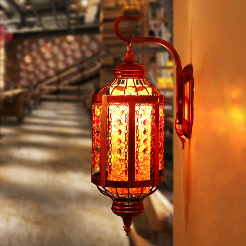 Copper Lantern Wall Mount Lighting Antique Metal 1 Head Restaurant Sconce Light Fixture