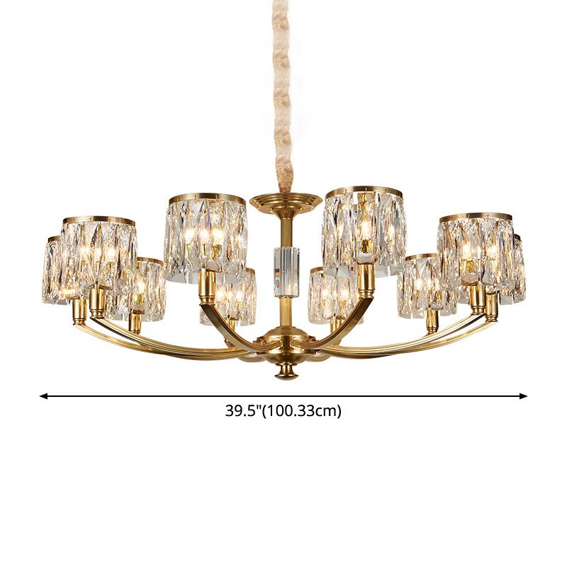 Brass Arced Arm Hanging Lamp Modern Metal Chandelier with Prismatic Crystal Shade
