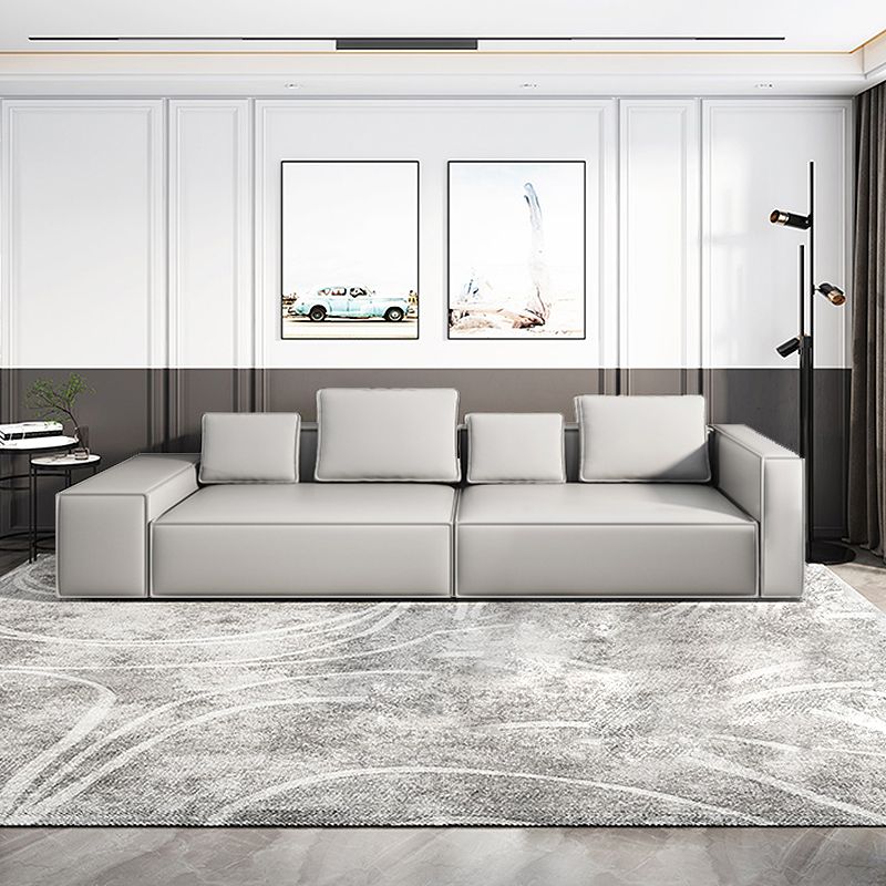 Stain-Resistant Stationary Faux Leather Sofa Living Room Square Arm Couch