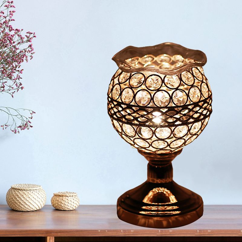 Light di cilindro/rotondo/quadrato Modernismo Modernismo Crystal Encrusted Single Bulb Gold Nightstand Lampone
