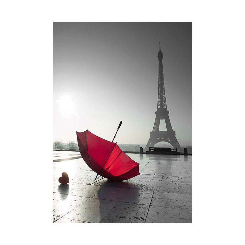 Photographic Print Eiffel Tower Canvas Art Modern Novelty Landmark Wall Decor in Red-Grey