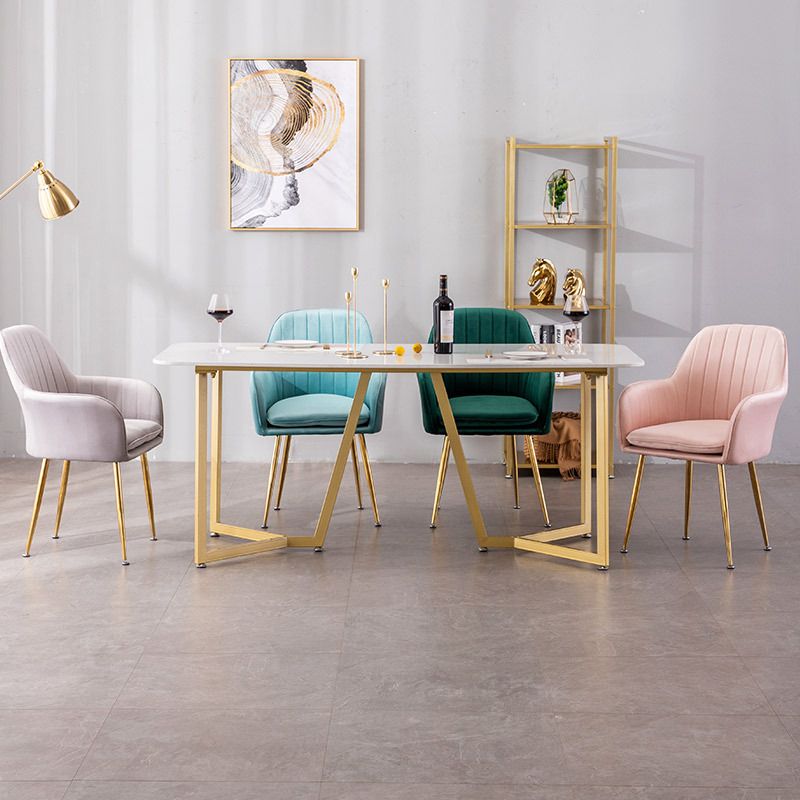 Nordic Glam Style Dining Chair Arm Side Chair with Metal Legs