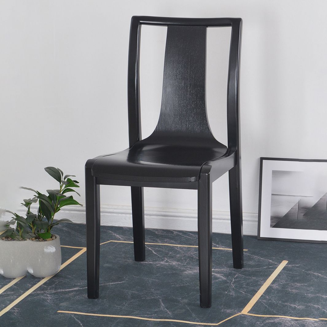 Contemporary Kitchen Dining Side Chair Wood Slat Back Side Chair in Black