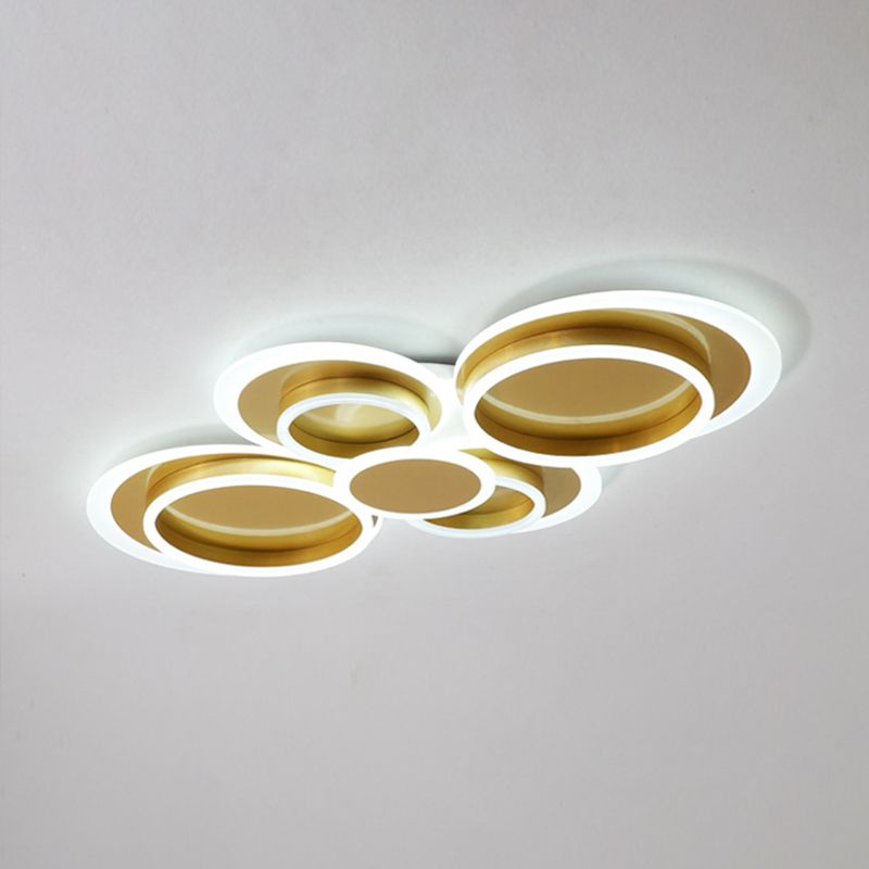 Mid-Century Ripplet Iron Ceiling Lighting LED Flush Mount Fixture in Gold for Parlor, Warm/White Light