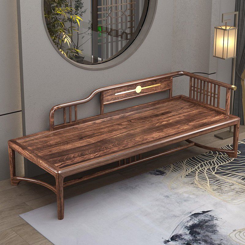 Oversized Solid Wood Chaise Lounge Couch in Brown with Square Arm