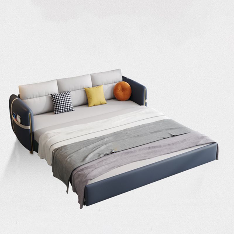 Contemporary Convertible Faux Leather Square Arm Bed Settee with Pillows