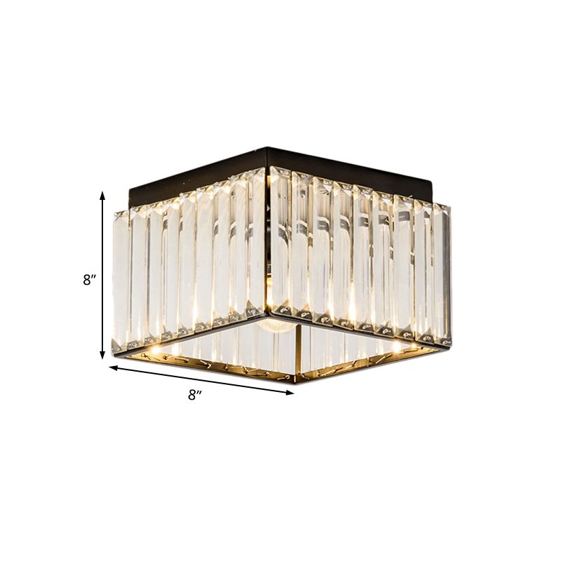 Square Flush Mount Ceiling Light Modern Rectangular-Cut Crystal 1 Light Black Ceiling Light