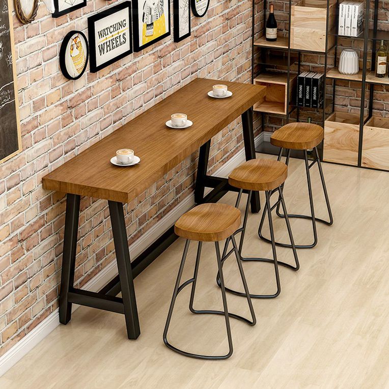 Industrial Trestle Bistro Accent Dining Table Rectangle Indoor Patio Bar Table