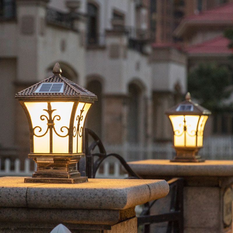 Drum Shape Metal Outdoor Lamp Modern Style 1 Light Solar Pillar Lights