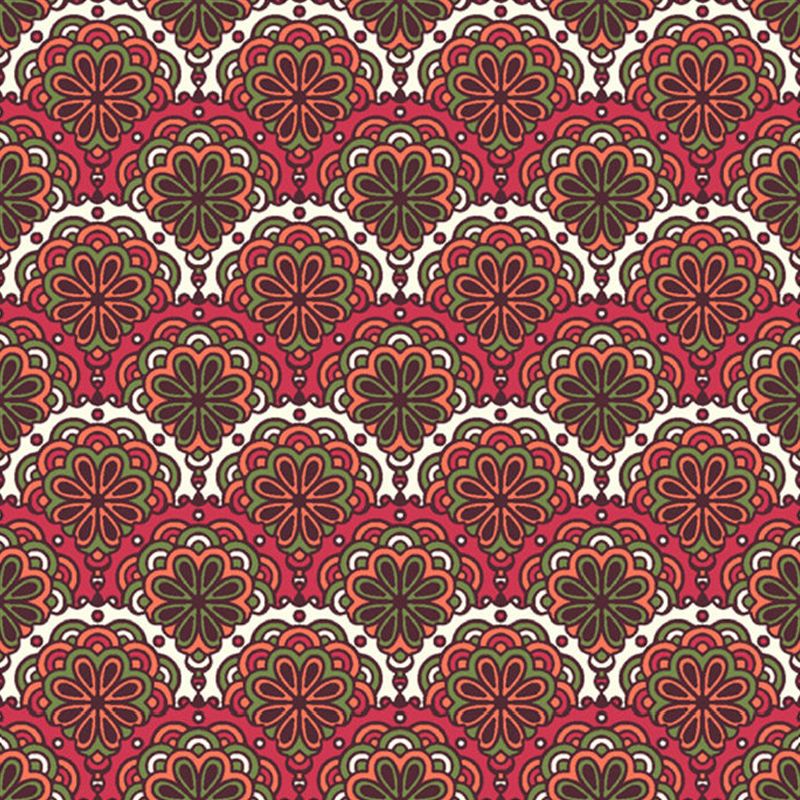 Red Flower Printed Wall Murals Stain Resistant Bohemia Bedroom Wall Covering, Non-Woven