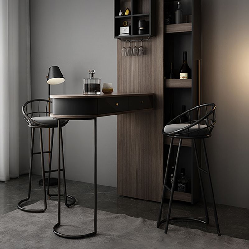 Ellipse Shape Bar Table Storable Table with Wine Holder for Living Room