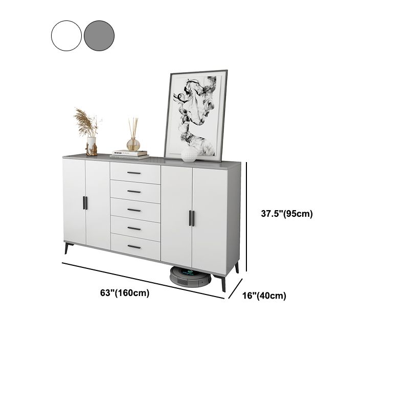 White Wooden Accent Cabinet with Door Modern Chest with 5 Drawers