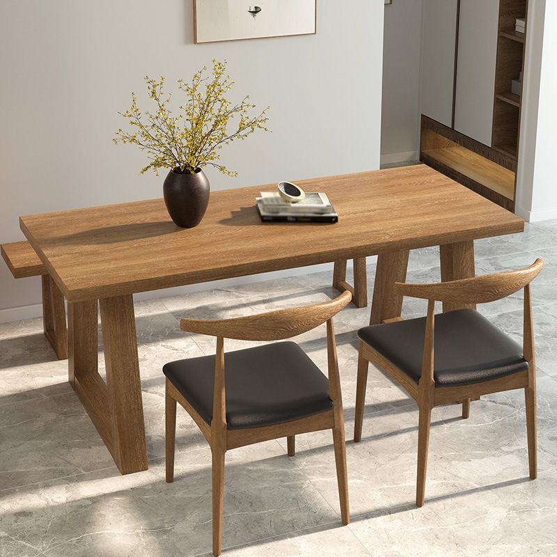 Pine Wood Top Dining Table Modern Rectangle Table with Solid Wood Sled Base