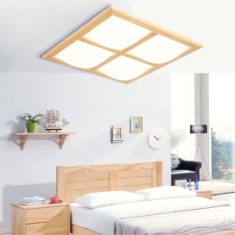 Japanese Style Ultra-Thin Flush Mount Lighting Wood Bedroom LED Flush Mount Fixture