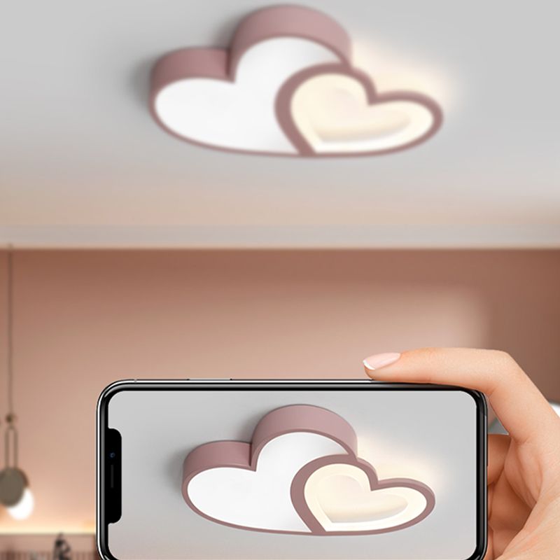 Nordic Style LED Flush Mount Heart-Shape Ceiling Light Fixture with Metal for Bedroom