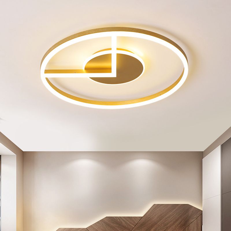 Minimalistische cirkel plafond gemonteerd armatuur metaal 16 "/19,5" W LED Slaapkamer Flush Lighting in goud, wit/warm licht