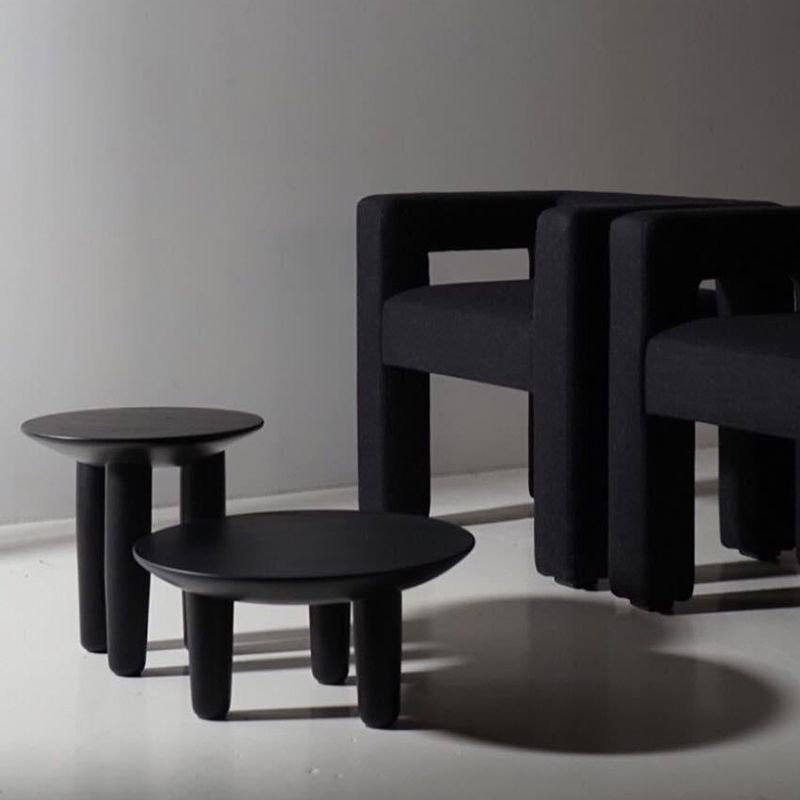 Black Finish Wood 3 Legs Cocktail Table 2-Piece Round Coffee Table Set