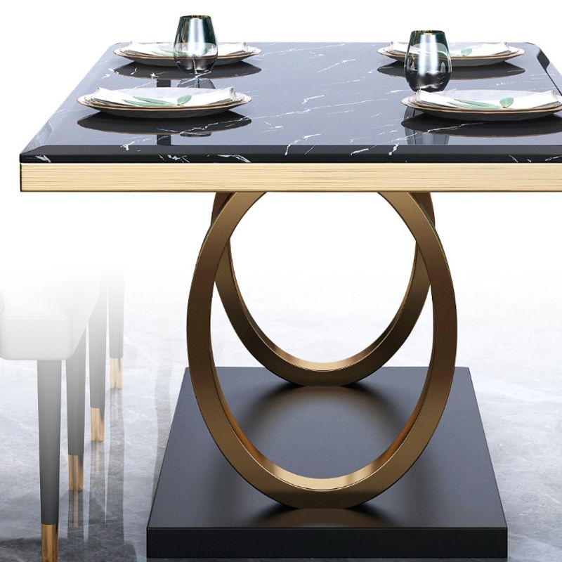 Luxury Marble Dining Table for Restaurant Rectangle Table with Metal Pedestal in Gold
