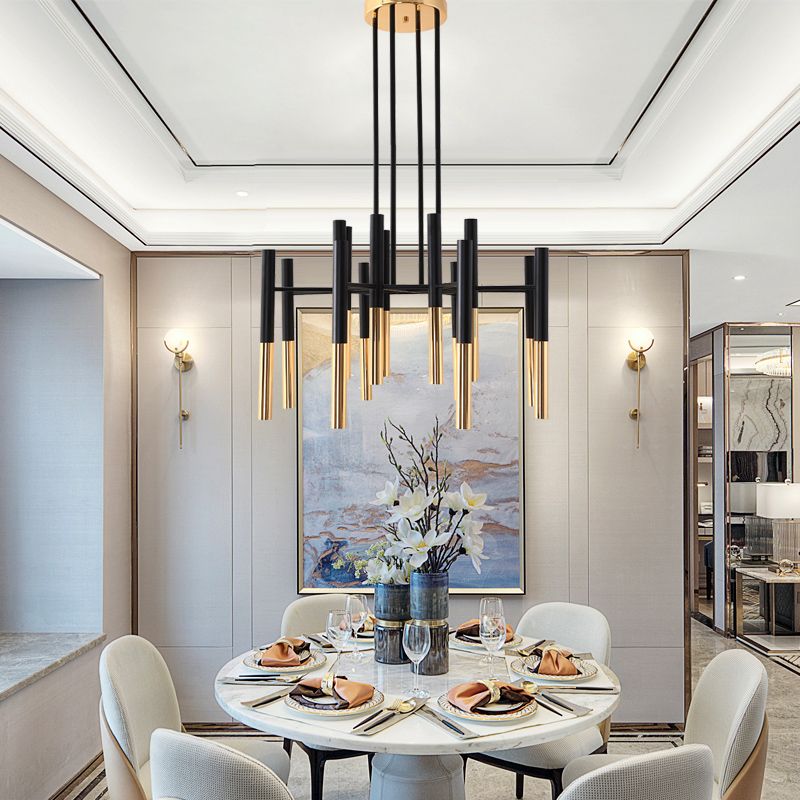 Postmodern Cylindrical Chandelier Metal Villa Lobby Hanging Light