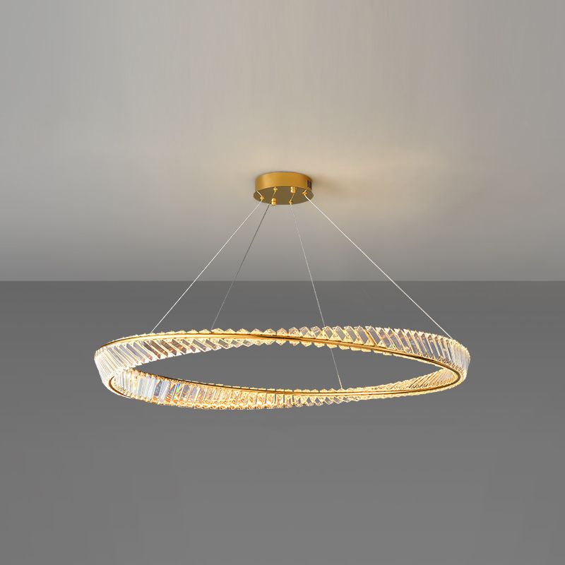Round Shape Crystal Chandelier Modern Stainless Steel Down Lighting Pendant for Bedroom