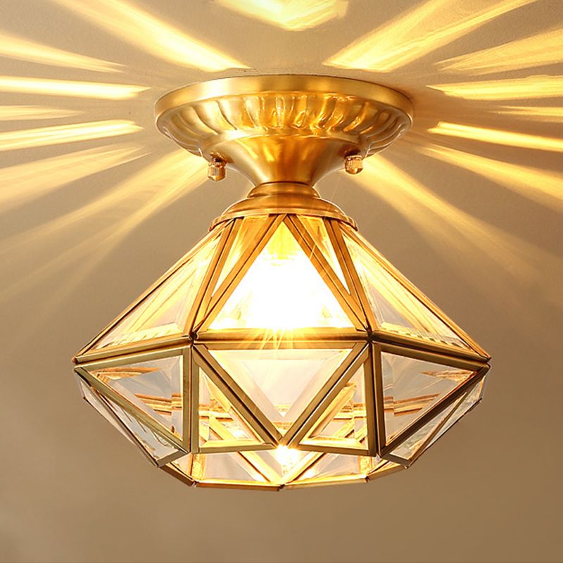 Glass Shaded Close to Ceiling Lighting Vintage-Style Aisle Close to Ceiling Light in Gold