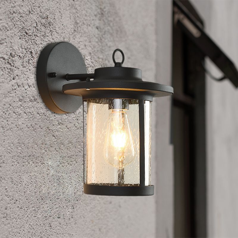 Single Light Cylinder Wall Lighting Warehouse Black/Brass Seedy Glass Wall Mounted Light