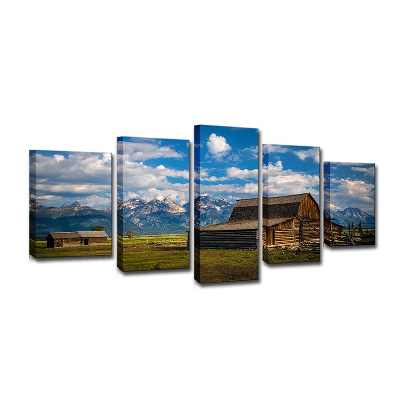 Farmhouse Natural Scenery Canvas Art Blue Multi-Piece Wall Decor for House Interior