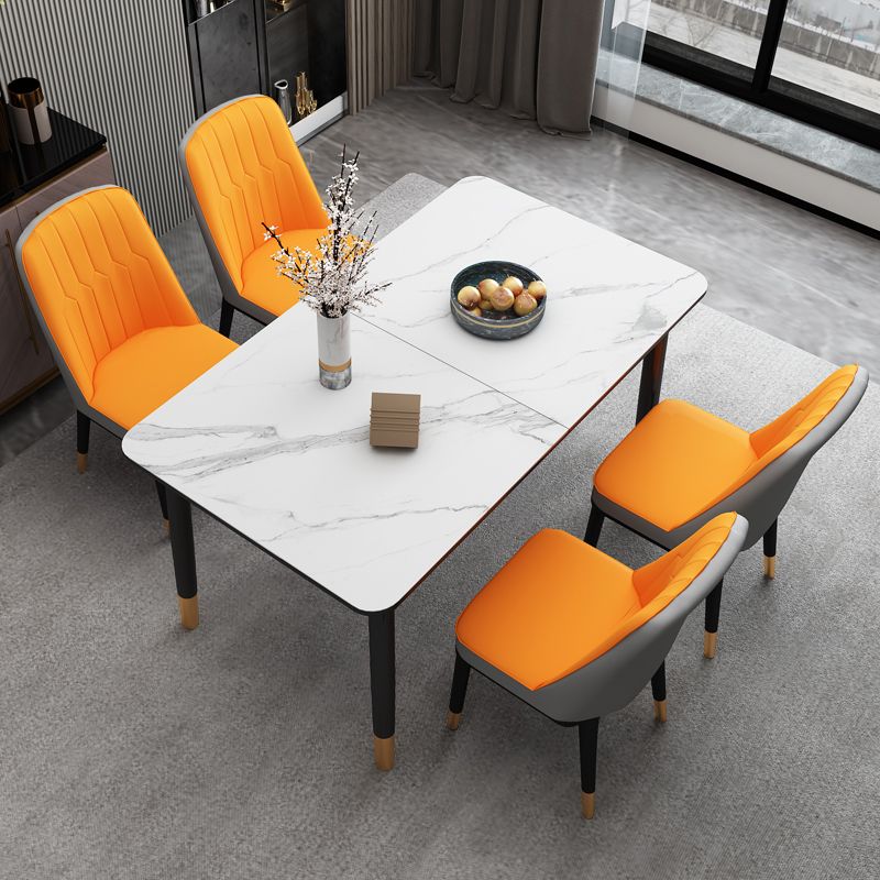 Dining Room Set Contemporary Rectangular Extendable Sintered Stone Dining Table with Wood Base