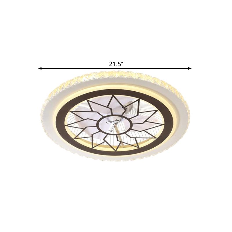 21.5' W LED Crystal Blocks Hanging Fan Lamp Contemporary White Round Dinning Room Semi Flush Light with 7 Blades