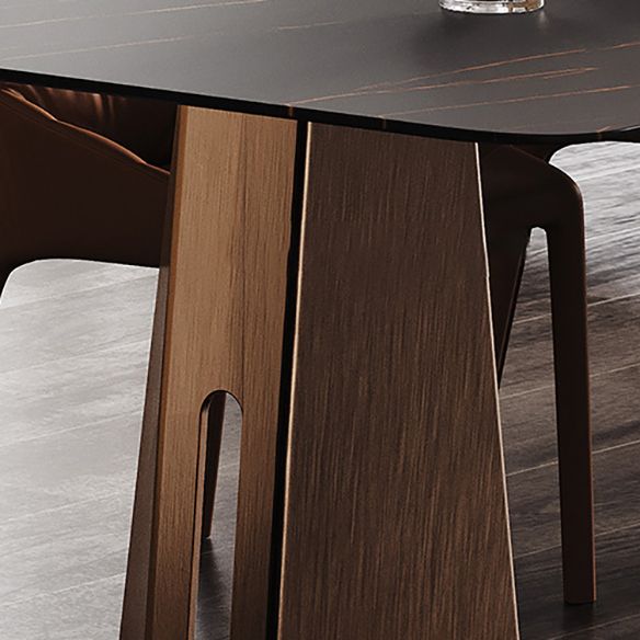 Minimalist Sintered Stone Dining Room Set with Rectangle Top and Metal Base Formal Table Set