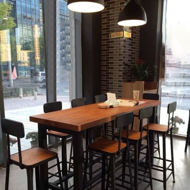 Brown Modern Style Bar Table in Solid Wood and Metal Bar Table, Only Table