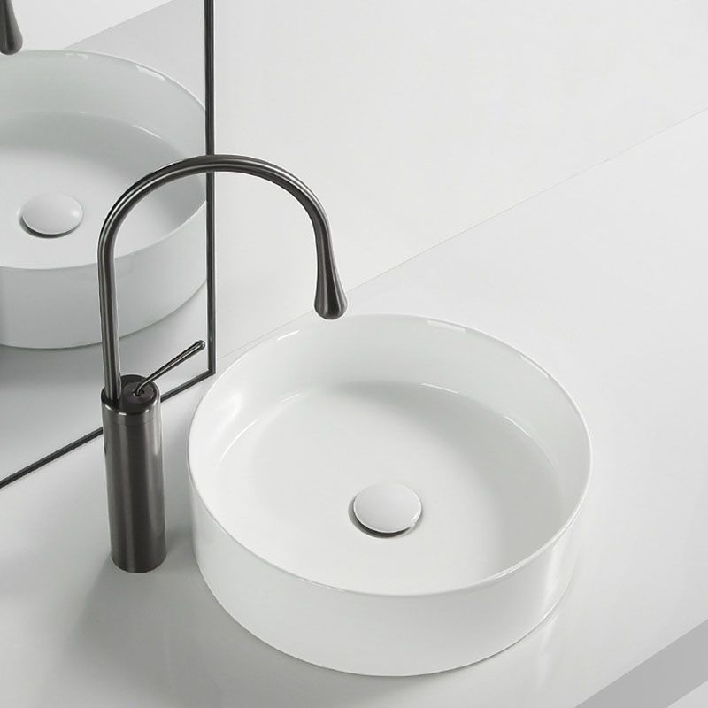 Modern Round Bathroom Sink Pop-Up Drain Vessel Bathroom Sink in white