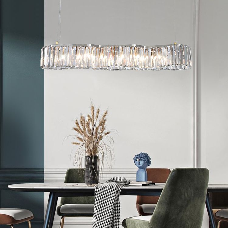 33.5 Inches Wide Crystal Island Light 7 Lights Contemporary Style Dining Table Lighting Fixture with Adjustable Hanging Wire