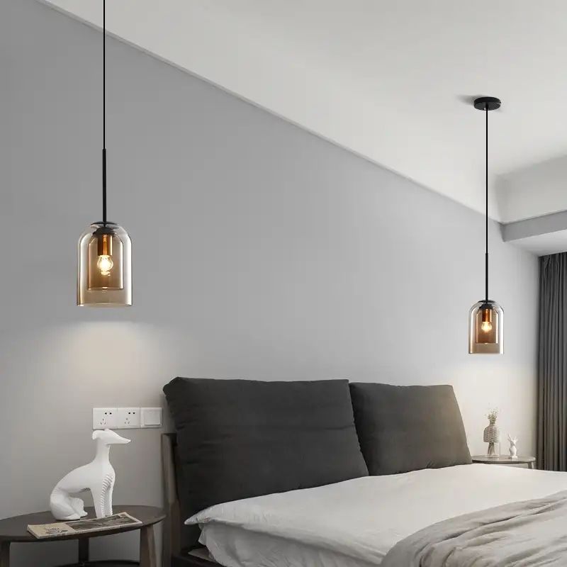 Double Glass Indoor Pendant Light in Modern Creative Style Wrought Iron Hanging Lamp