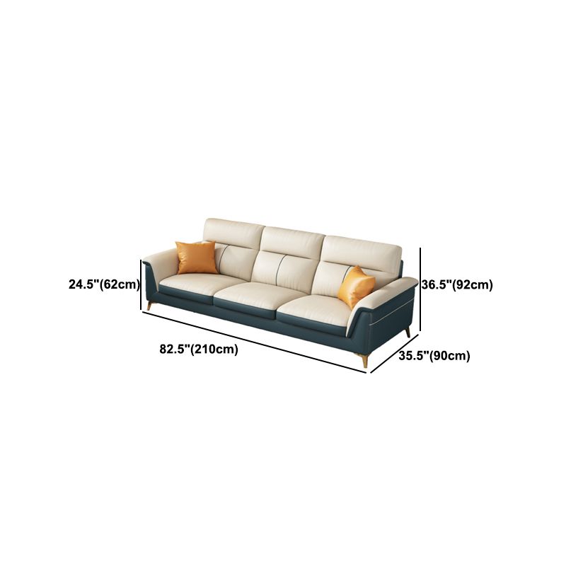 Pillow Top Arm Genuine Leather Sectionals, Cushion Back 36.2" Sectional Sofa in Ivory