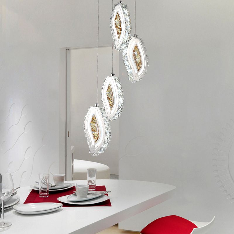 Verlaat gefacetteerde kristallen plafondlamp eenvoudige stijl LED zilver multi hanger licht voor eetkamer