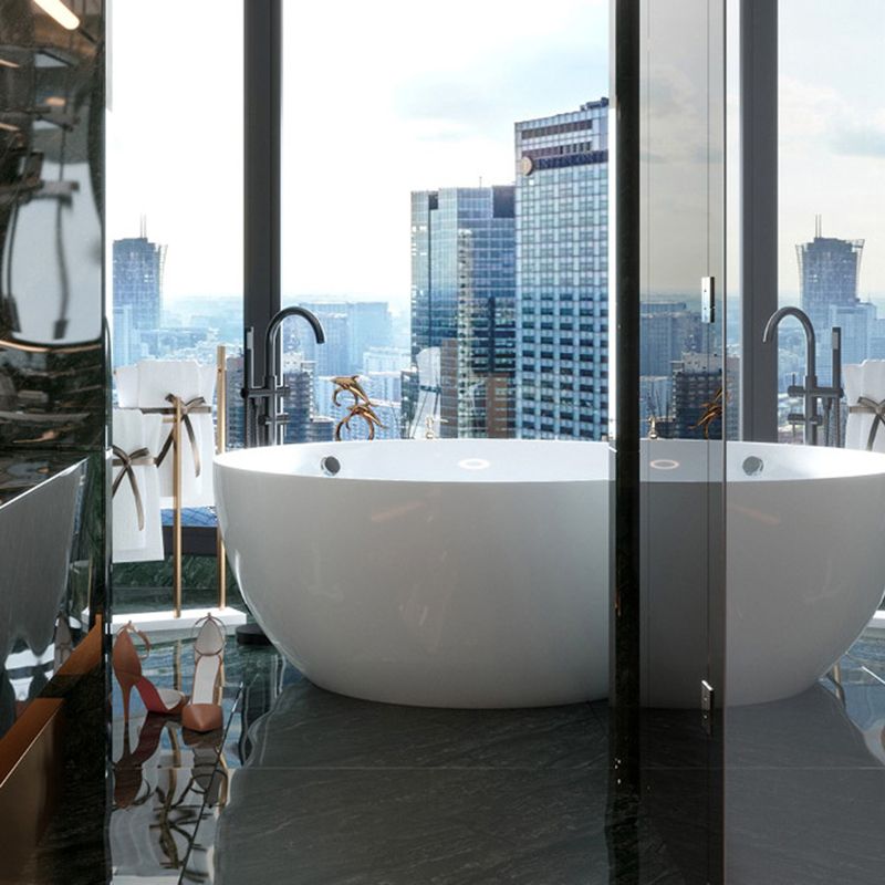 Bathroom Acrylic Round Bath Tub Soaking Stand Alone Tub with Drain