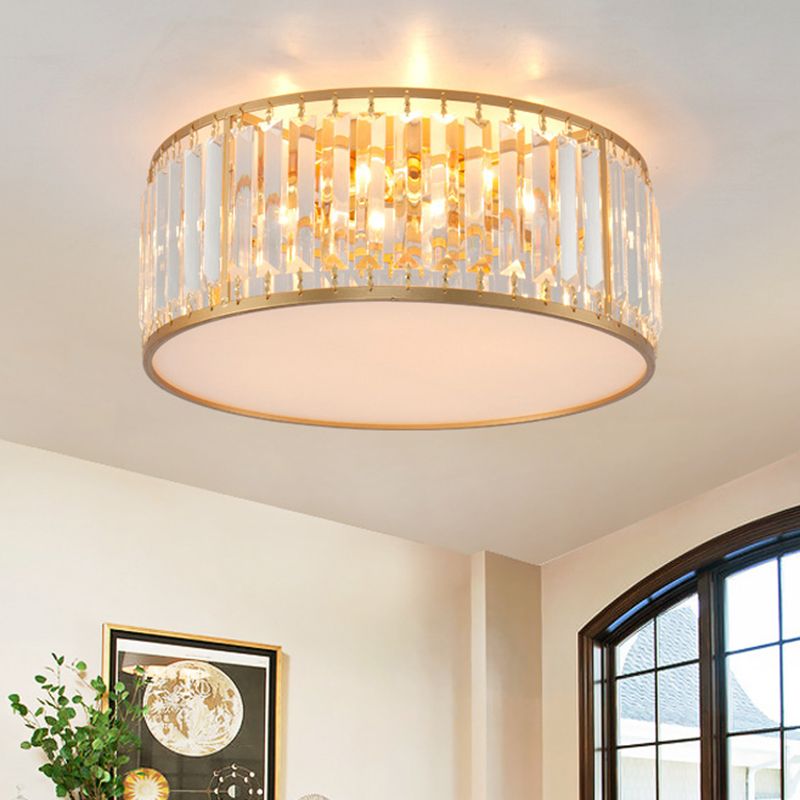 Round Shaped Living Room Flush Mount Faceted Crystal Modern Flushmount Ceiling Light
