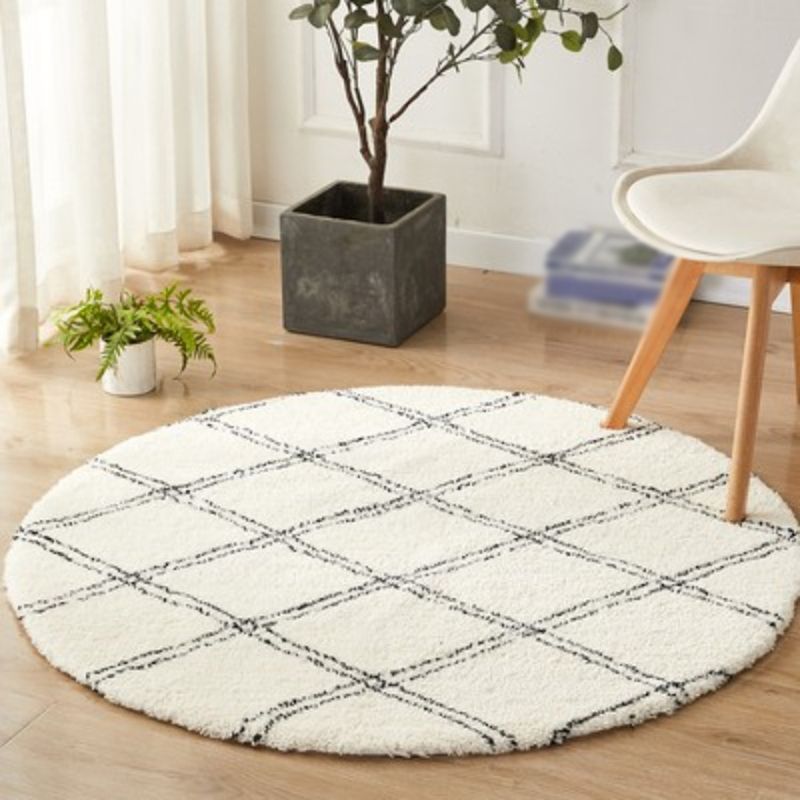 Beige Modern Rug Polyester Line Rug Non-Slip Backing Rug for Home Decor