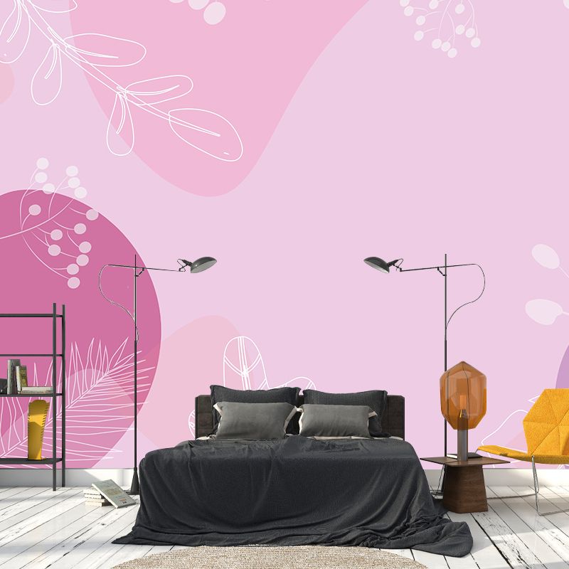 Plant Illustration Mural Wallpaper Modern Living Room Wall Decor, Made to Measure