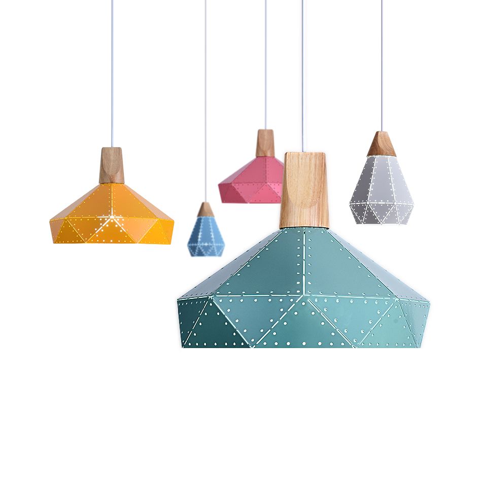 Restaurante en forma de diamante de techo de diamante de metal y madera de madera de color azul/verde/rosa/amarillo iluminación colgante