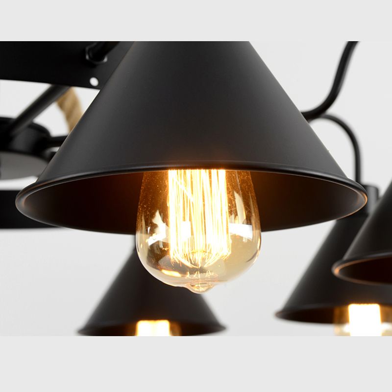 Black Wrought Iron Ceiling Hung Fixtures Vintage Rope Pendant Lighting for Bar