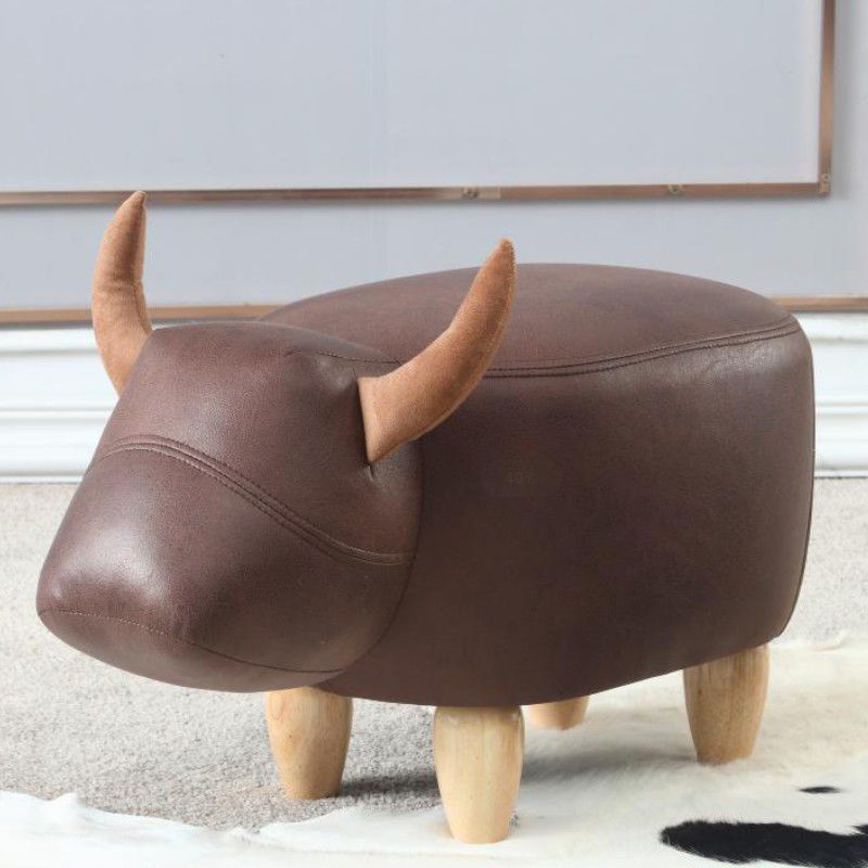 Contemporary Standard Ottoman with Upholstered Faux Leather Top Pouf