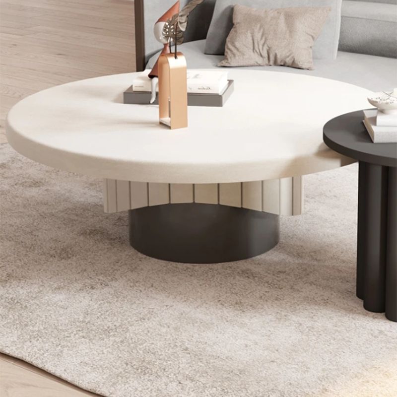 Round Sold Wooden Coffee Table with One Leg Base for Living Room