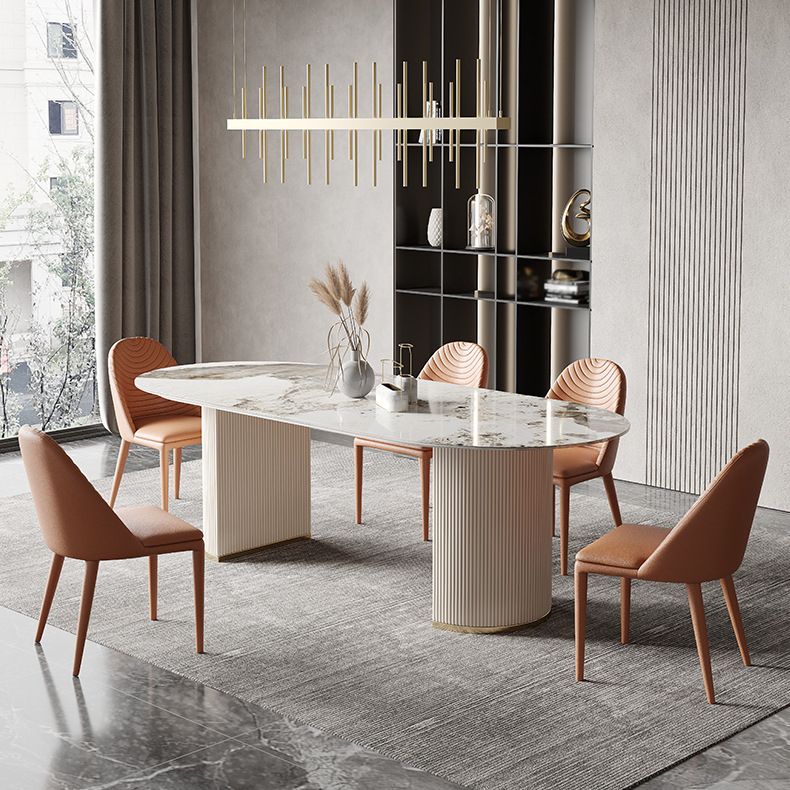 Oval Dining Table Traditional Luxury Stone Dining Table with Double Pedestal