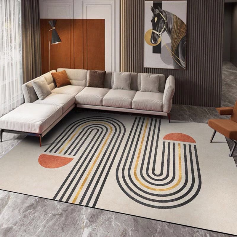 Black Modern Carpet Polyester Striped Carpet Non-Slip Backing Carpet for Home Decor