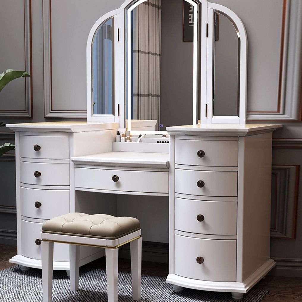 Contemporary Vanity Table and Stool Set 9 Drawers Makeup Vanity Desk