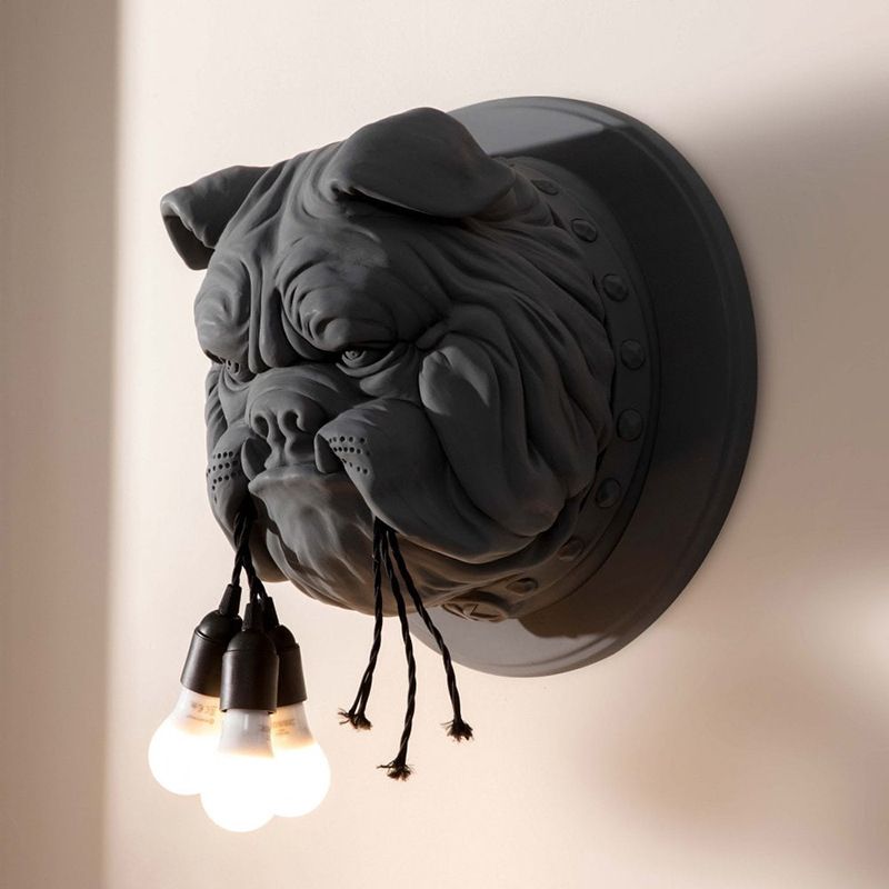 Bulldog Shape Resin Sconce Lighting Nordic 3 Heads Living Room Wall Lamp Fixture in White/Black